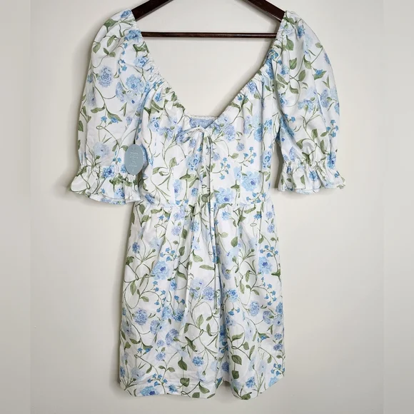 Hill House Ophelia Floral Puff Sleeve Mini Dress Small Cottagecore Picnic Boho - Picture 2 of 16